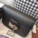 602204 Gucci 1955马衔扣肩背包 Gucci马鞍包 黑色复古格织纹皮革