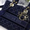 M0565 迪奥 中号 Lady D-Lite 手袋 天鹅绒刺绣藤格纹 蓝色