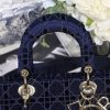 M0565 迪奥 中号 Lady D-Lite 手袋 天鹅绒刺绣藤格纹 蓝色