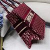 M1296 Dior Book Tote 小号手袋 酒红色天鹅绒 Oblique 印花
