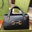 627323 Gucci Horsebit 1955小号马衔扣手提包 复古风格织纹皮革 黑色