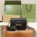 658574 Gucci 马衔扣1955系列GG迷你手袋 Gucci马鞍包 黑色皮革