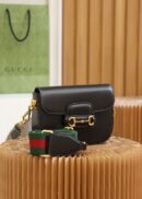 658574 Gucci 马衔扣1955系列GG迷你手袋 Gucci马鞍包 黑色皮革