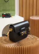 658574 Gucci 马衔扣1955系列GG迷你手袋 Gucci马鞍包 黑色皮革