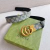1660014493230594.jpg 627055 Gucci 双G带扣双面腰带 GG Supreme蓝色帆布男士皮带 金扣