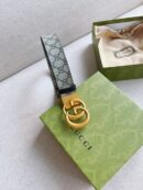 627055 Gucci 双G带扣双面腰带 GG Supreme蓝色帆布男士皮带 金扣