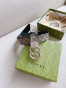 627055 Gucci双G带扣双面腰带 乌木色GG Supreme帆布男士皮带 银扣