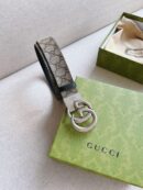 627055 Gucci双G带扣双面腰带 乌木色GG Supreme帆布男士皮带 银扣