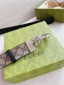 627055 Gucci双G带扣双面腰带 乌木色GG Supreme帆布男士皮带 银扣