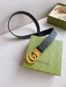 627055 Gucci双G带扣双面腰带 黑色GG Supreme帆布男士皮带 金扣