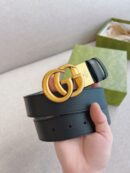 627055 Gucci 双G带扣双面腰带 GG Marmont系列黑色男士皮带 金扣