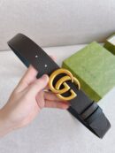 627055 Gucci 双G带扣双面腰带 GG Marmont系列黑色男士皮带 金扣