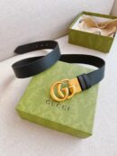 627055 Gucci 双G带扣双面腰带 GG Marmont系列黑色男士皮带 金扣