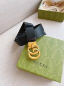 627055 Gucci 双G带扣双面腰带 GG Marmont系列黑色男士皮带 金扣