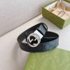 411924 Gucci互扣式双G带扣 Signature皮革男士腰带 黑色