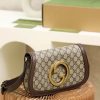 699268 古驰Gucci Blondie系列肩背包 GG Supreme帆布棕色皮革滚边女包