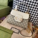 703848 Gucci Horsebit 1955系列迷你手袋 古驰女士单肩手提包 白色