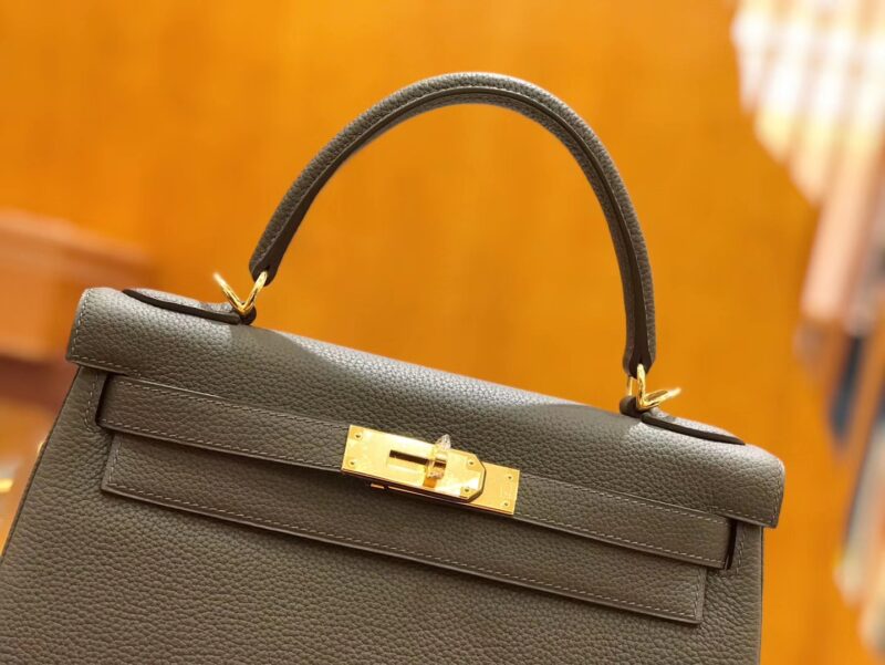 爱马仕 Kelly 28cm togo 牛皮 锡器灰 金扣 全手工缝制 现货 - Image 5