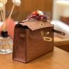 爱马仕 miniKelly 迷你凯莉 焦糖棕 南非kk级鸵鸟皮 金扣 22cm