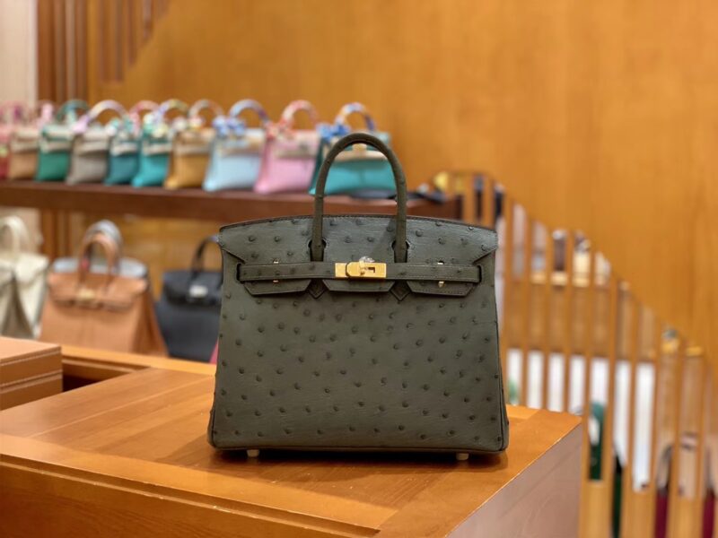 爱马仕 Birkin 25cm 松柏绿 南非KK级鸵鸟皮 金扣 原版蜜蜡线 顶级手工