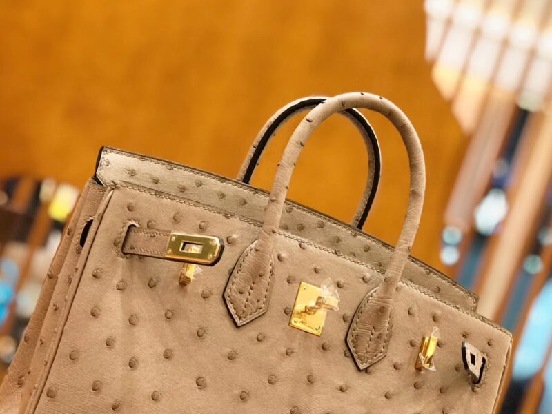 爱马仕 Birkin 25cm 鸵鸟皮 奶粉色 全手工缝制 现货 - Image 5