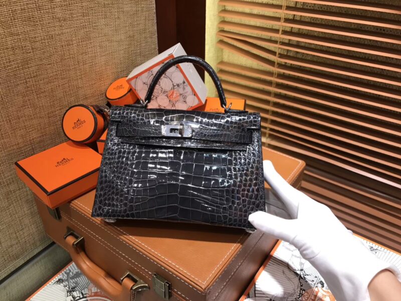 爱马仕 MiniKelly 迷你凯莉 石墨黑 一级美洲鳄鱼皮 顶级手缝蜡线 银扣 19cm 2代