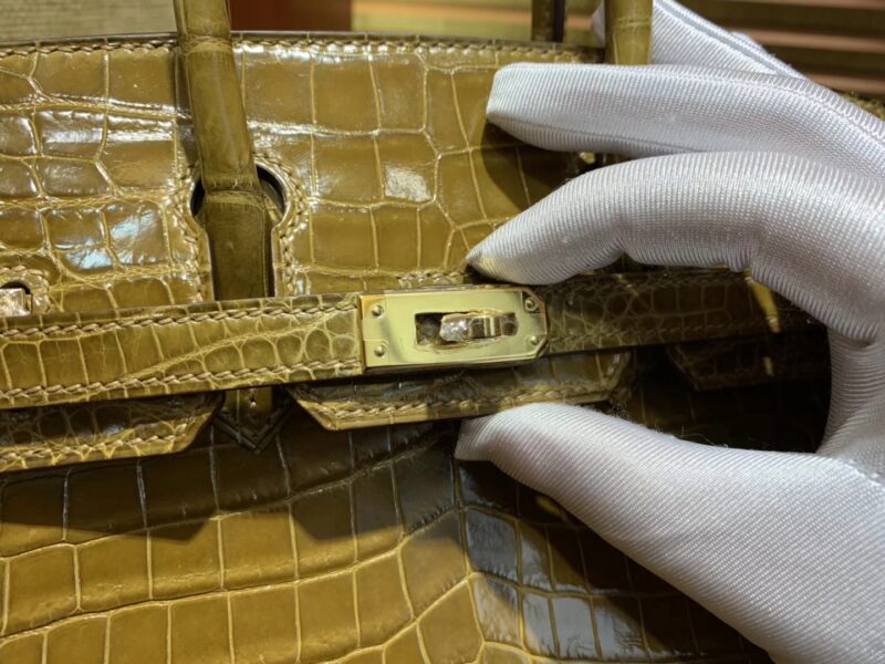 爱马仕 Birkin铂金包 褐绿色 一级皮 美洲鳄鱼 进口原料 顶级手缝工艺 25cm - Image 3