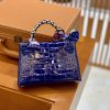 爱马仕 迷你2代 19cm 琉璃蓝 雾面鳄鱼皮 珍贵方块印