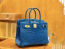 爱马仕 Birkin 铂金包 倒V 伊滋密尔蓝 湾鳄 25cm