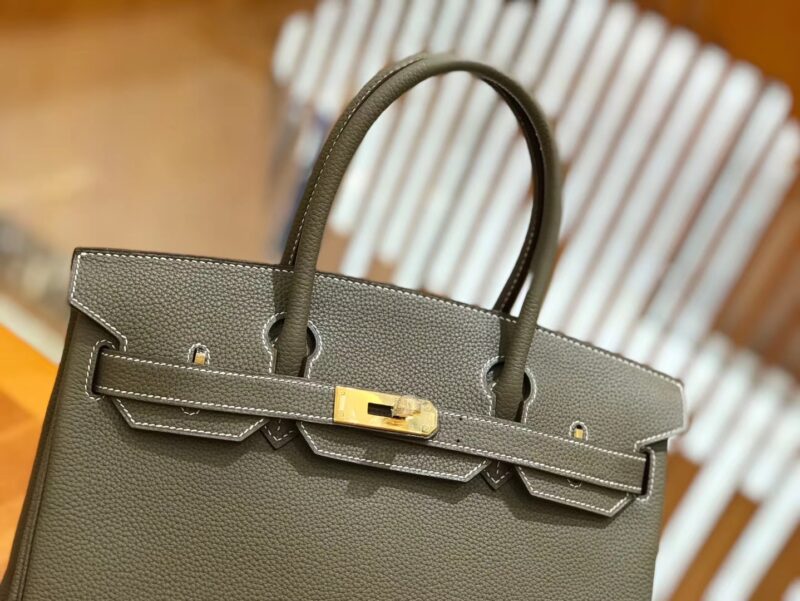 爱马仕 Birkin 30cm 大象灰 Togo小牛皮 金扣 原版蜜蜡线 顶级手工缝制 - Image 4