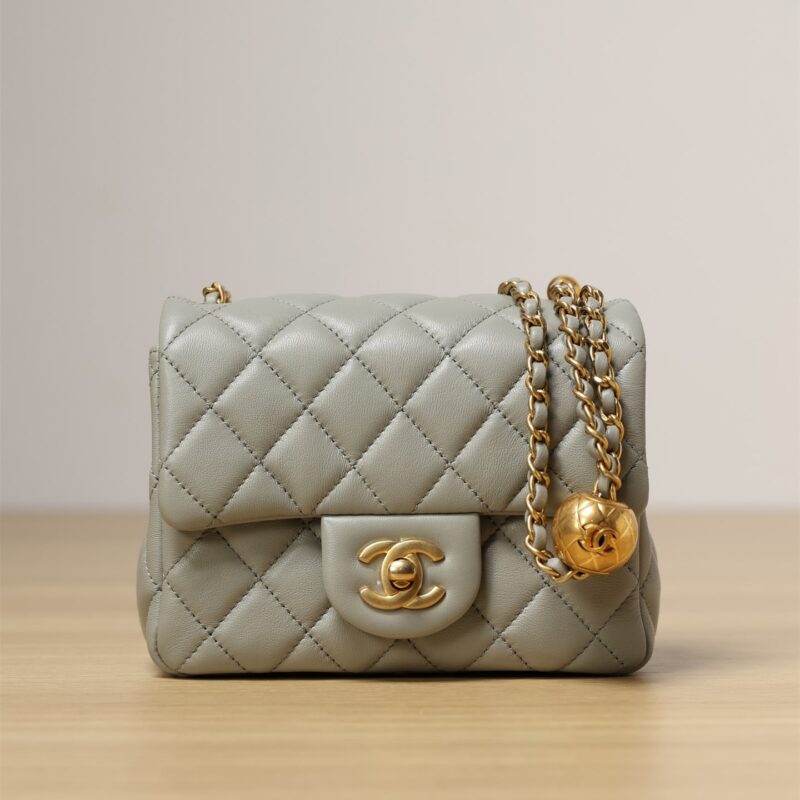 Chanel CF系列方胖子金球包褐绿色XS免检版 - Image 3