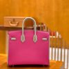 爱马仕 Birkin 25cn 玉兰粉拼海鸥灰 掌纹牛皮 高定版本 鳄鱼皮工序