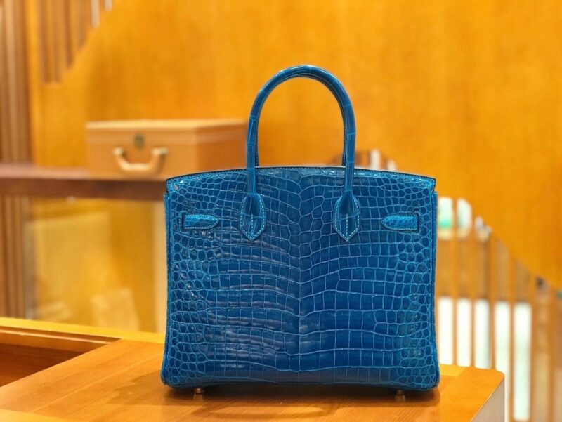 爱马仕 新增现货 Birkin 湾鳄 V 伊滋密尔蓝 金扣 25cm