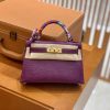 爱马仕 MiniKelly 迷你凯莉 仿蜥蜴皮 水晶紫 2代 19cm