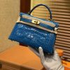 爱马仕 Mini Kelly 宝蓝色 一级美洲鳄鱼皮 全手工缝制 臻品级别 金扣 19cm 2代