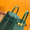 爱马仕 Birkin 25cm 缇香绿拼墨绿 鸵鸟皮 全手工缝制
