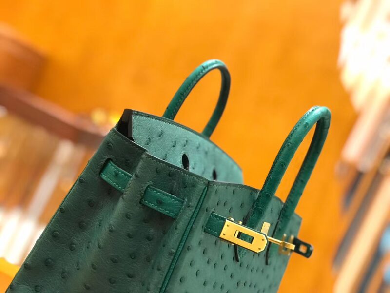 爱马仕 Birkin 25cm 缇香绿拼墨绿 鸵鸟皮 全手工缝制 - Image 5