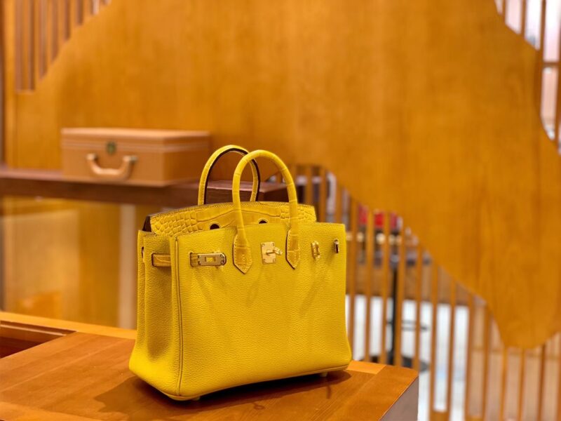 爱马仕 Birkin Touch 铂金包 琥珀黄 牛皮拼鳄鱼皮 金扣 25cm