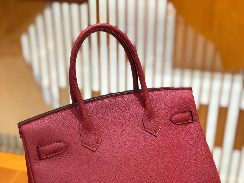 爱马仕 Birkin 30cm 石榴红 Togo小牛皮 银扣 原版蜜蜡线 顶级手工缝制 - Image 5