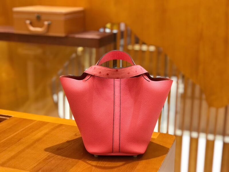 爱马仕 Picotin 18cm 唇膏粉 鸵鸟皮拼Togo皮 银扣 原版蜜蜡线 顶级手工缝制 - Image 3