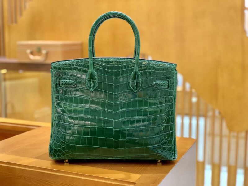 爱马仕 Birkin 铂金包 孔雀绿 一级皮 尼罗鳄鱼皮 臻品级别 金扣 30cm - Image 3