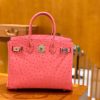 爱马仕 Birkin 铂金包 唇膏粉 鸵鸟皮 手缝工艺 银扣 30cm 现货