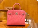 爱马仕 Birkin 铂金包 唇膏粉 鸵鸟皮 手缝工艺 银扣 30cm 现货