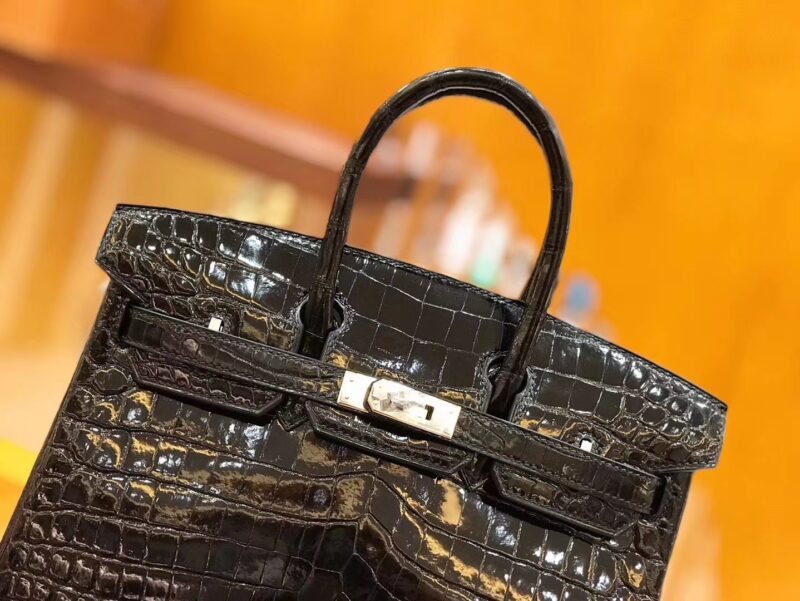 爱马仕 Birkin 25cm 经典黑 尼罗鳄鱼皮 银扣 原版蜜蜡线 顶级手缝 现货 - Image 5