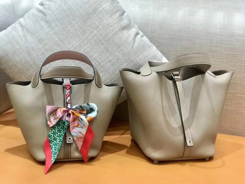爱马仕 Picotin 菜篮包 斑鸠灰 Togo牛皮 蜡线手缝 银扣 18cm - Image 3