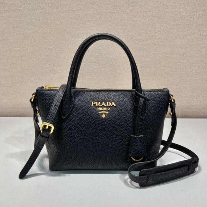 Prada*VitelloDino系列手提斜挎包1BA111黑色免检版 - Image 4
