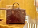 爱马仕 Birkin 铂金包 咖啡色 亮面湾鳄 银扣 35cm