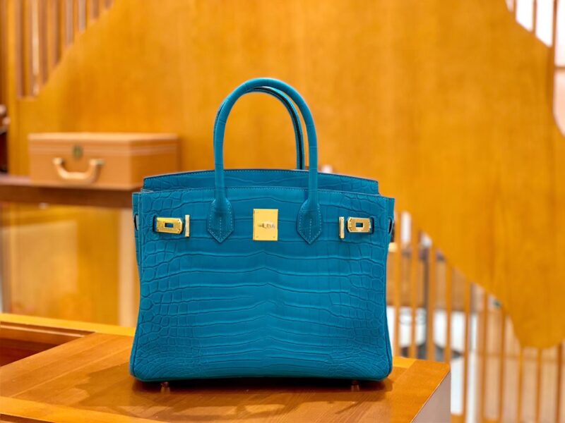 爱马仕 Birkin 30cm 伊滋密迩蓝 金扣 尼罗 雾面 两点 鳄鱼皮 全手工 - Image 4