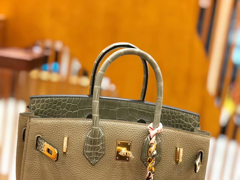 爱马仕 Birkin Touch 25cm 斑鸠灰 鳄鱼皮拼牛皮 全手工缝制 - Image 5