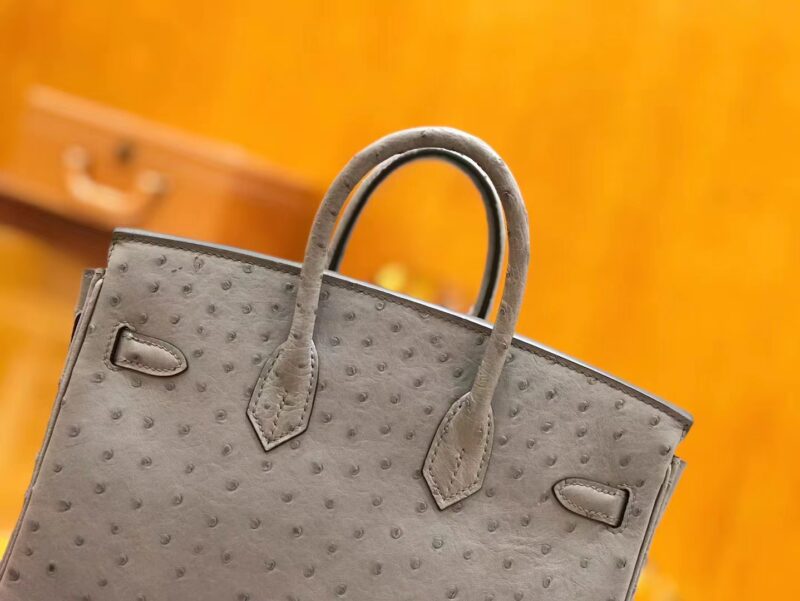 爱马仕 新增现货 Birkin 25cm 玛瑙灰 南非KK级鸵鸟皮 金扣 原版蜜蜡线 顶级手工缝制 - Image 6